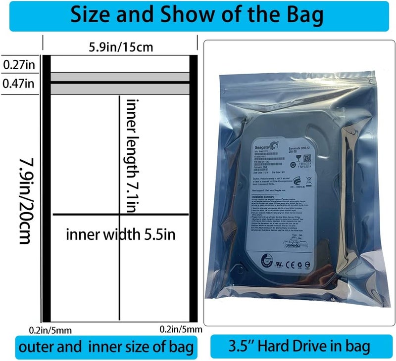 Seadasyoon Anti Static Bags, 100pcs 5.9 X 7.9 inches Premium Resealable ESD Bag,Antistatic Bags for 3.5'' Hard Drive SSD HDD and Electronic Device - Image 3